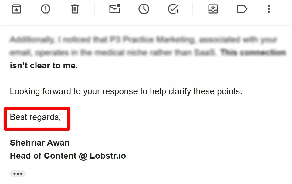 Hand signing an email with bold, artistic strokes
