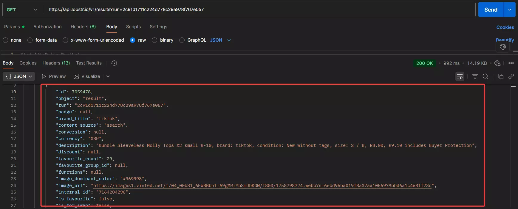 How to use Lobstr.io’s Vinted Product Scraper API? - Getting results image28