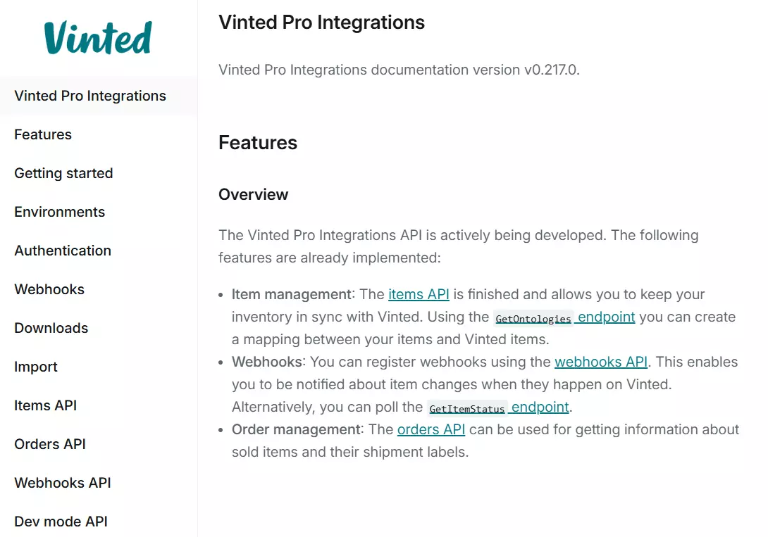 Does Vinted offer an official API?