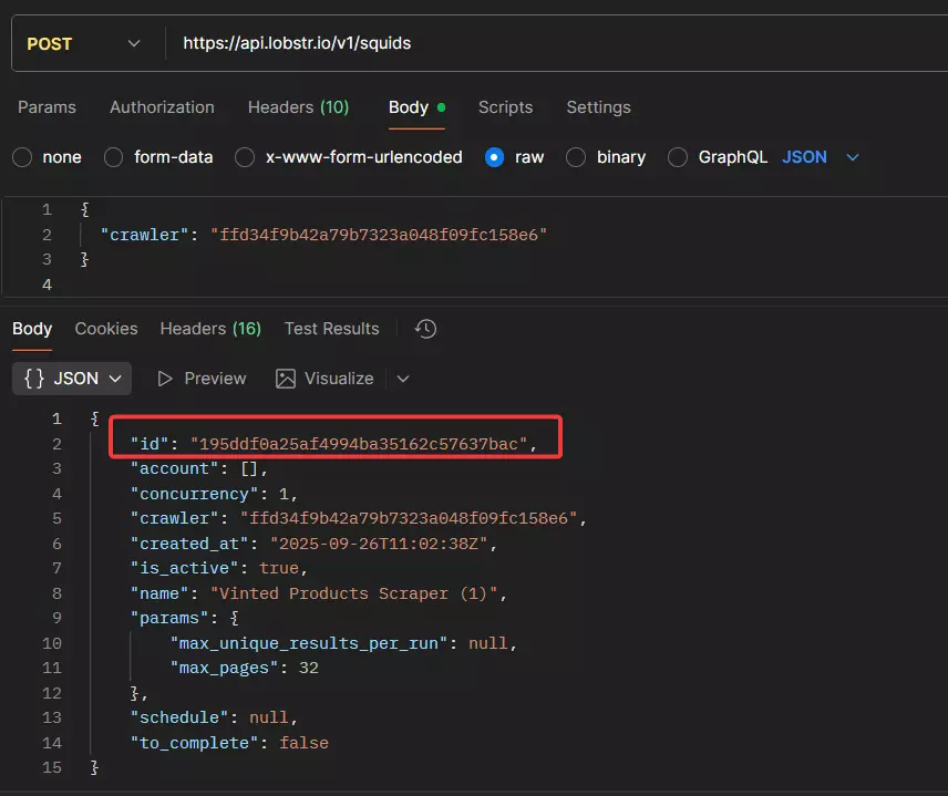 How to use Lobstr.io’s Vinted Product Scraper API? - Create a squid image21