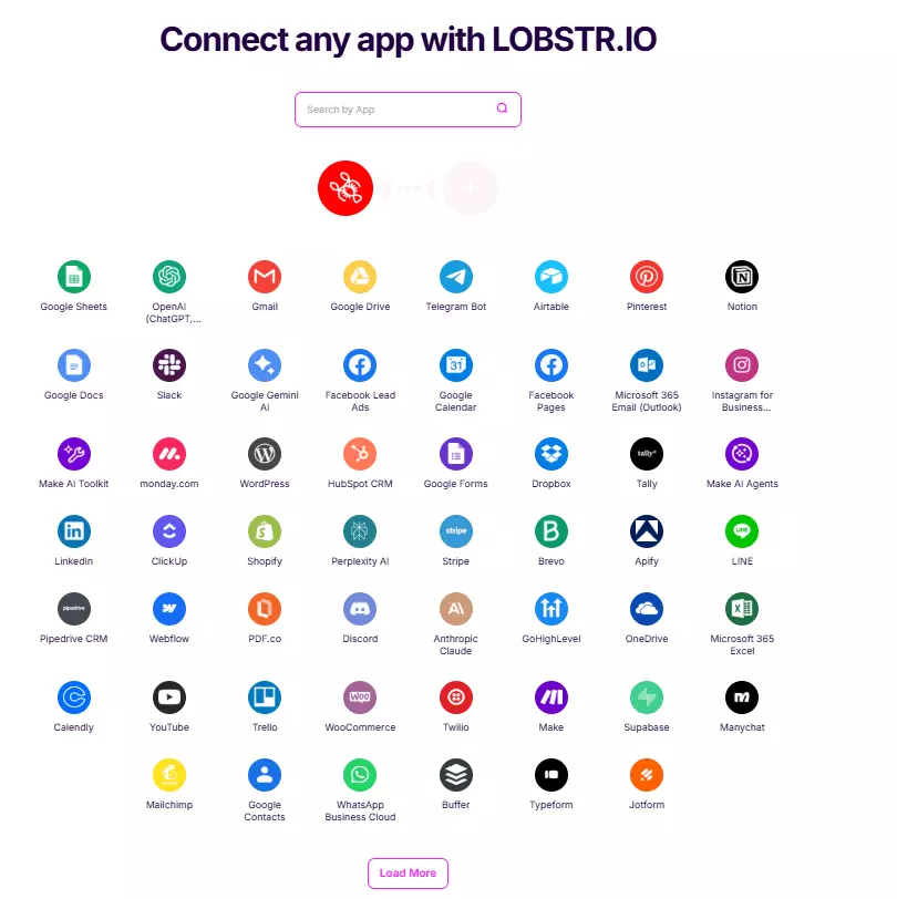 lobstr.io connects to 3000+ apps via Make.com