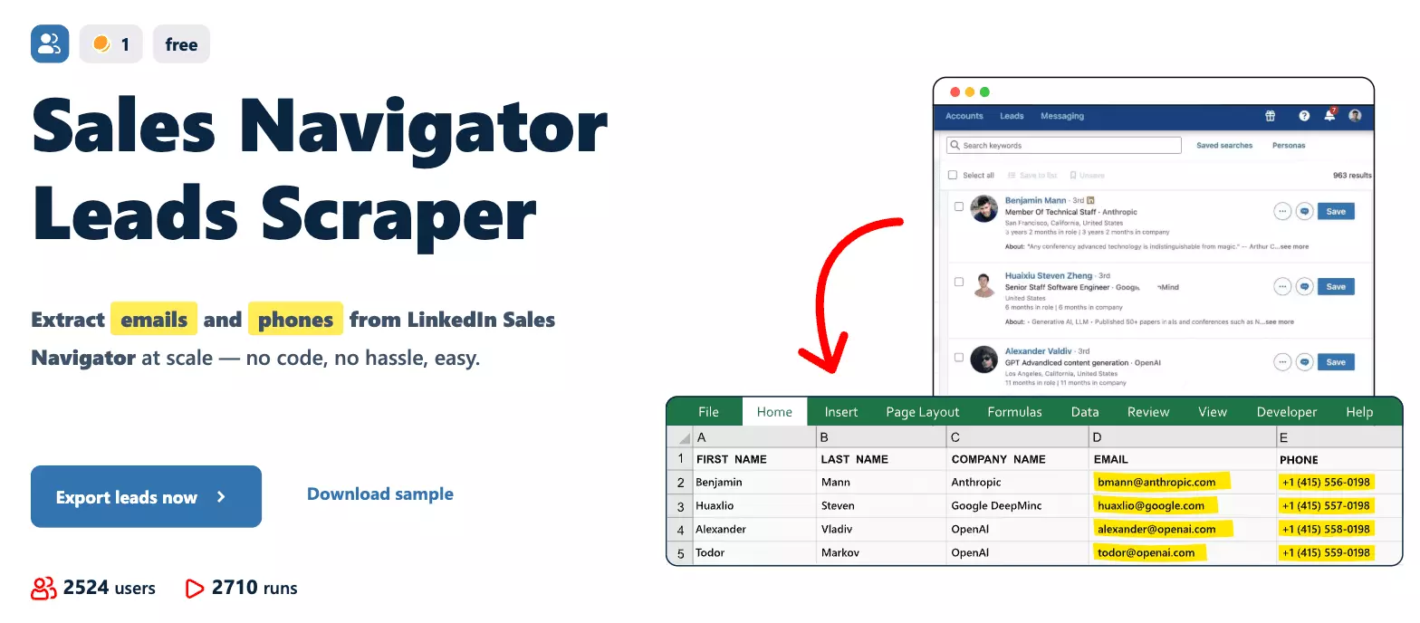 lobstr.io Sales Navigator Leads Scraper store page